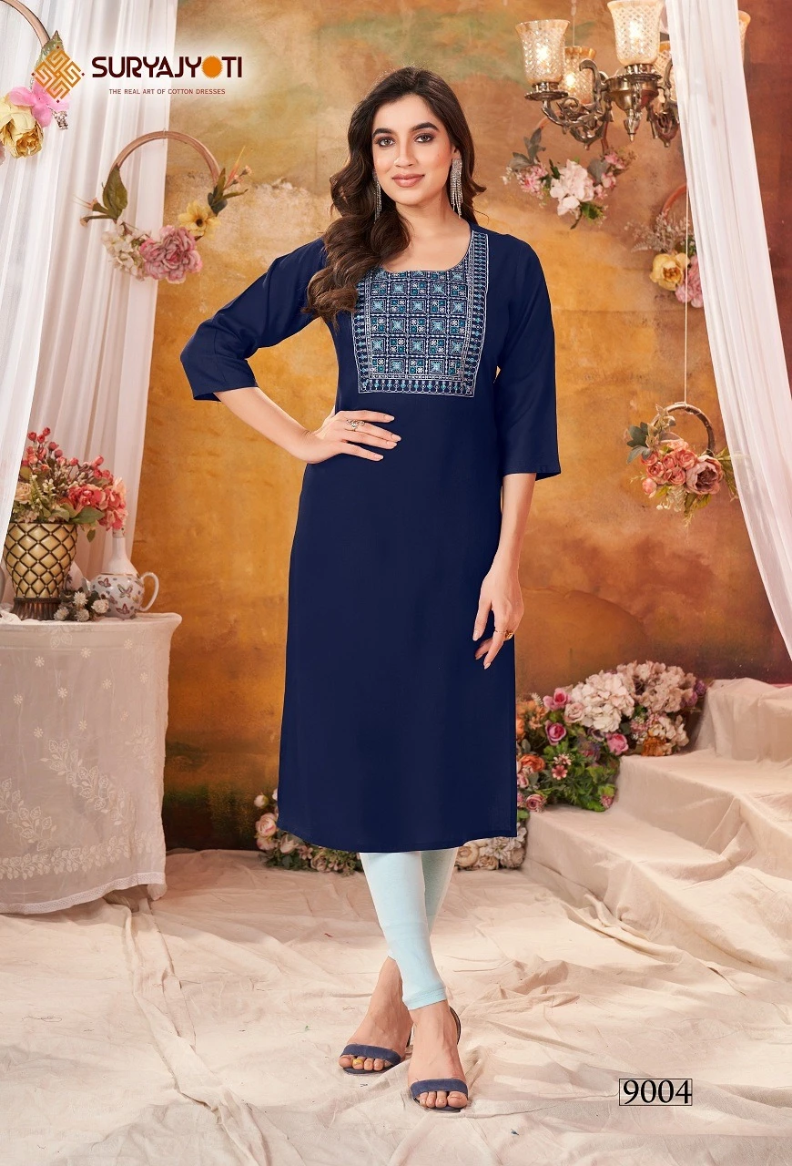 Suryajyoti Nirja Advance Vol 9 Heavy Rayon Wholesale Kurtis Catalog — Wholesale Kurtis, MPA wholesale from Surat - Gallery Image 7